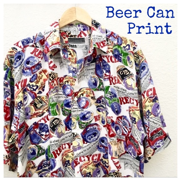 Vintage Other - PARAGRAFF Brand Mens Beer Can Print Hawaiian Shirt